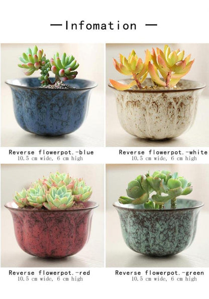 Ceramic Succulent Planter Pot with Drainage Planting Pot Flower Pots Small Planter Pots Flowing Glaze Base Serial Set with Holes