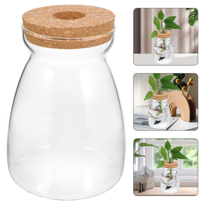 ULTECHNOVO Large Glass Plant Terrarium with Hole Lid - 6.3" Trapezoid Hydroponic Propagation Vase - Clear Desktop Planter Station for Indoor Water Plants, Monstera, Pothos Cuttings