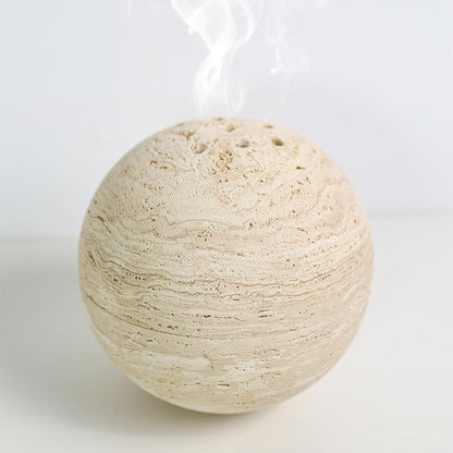 100% Natural Travertine Spherical Incense Burner, Manual Incense Burner Holder, Ideal for Smudging, Handmade Stone Incense Burning for Ritual Purpose Home Decor