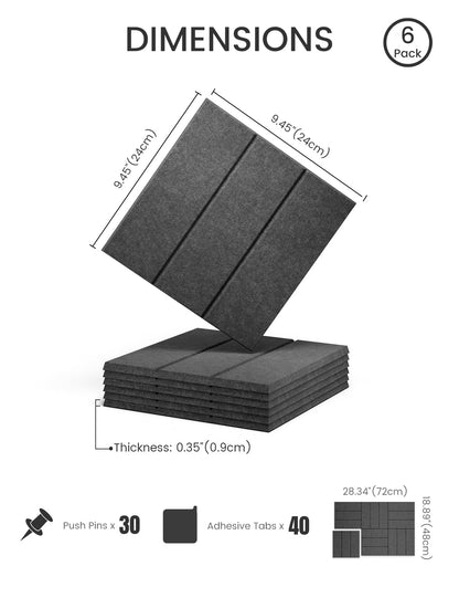 Felt Bulletin Board Tiles -28"x18" with 40 Adhesive Tabs, Cork Board Alternative for Office Decor, Push Pin Board Wall Organizer 6-Pack(Charcoal Gray)