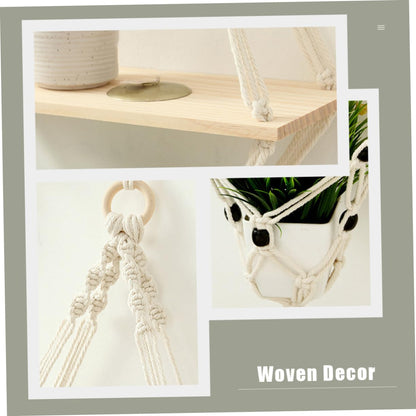 HANABASS 1Pc Nordic Style Cotton Rope Plant Holder Woven Hanging Rack for Flowerpots Indoor Wall Decor Bonsai Stand with Elegant Simple Design for Patio and Garden