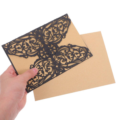 STOBOK Halloween Party Invitations - 10pcs Laser Cut Invitation Cards with Envelopes and Bowknots - Black Hollow Card Kits for Horror Party Supplies Weddings Baby Showers Event Celebrations 7.1x4.9in