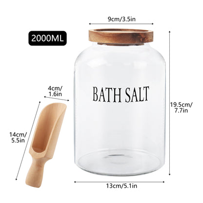 Klmnop 74 oz Glass Bath Salts Jar with Wooden Scoop, Bath Salt Container with Lid, Bathroom Organizers and Bath Decor(Clear)