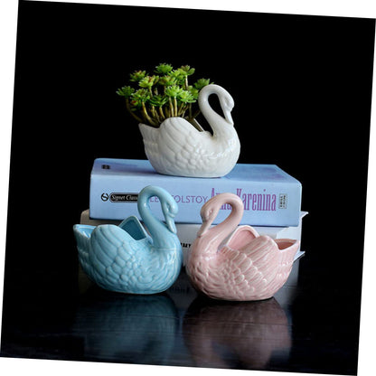 BCOATH White Swan Succulent Planter Pot - Household Plant Container - Decorative Succulents Pot Planter - Outdoor Decor - Animal Statue Ceramics Candle Holder - No Holes
