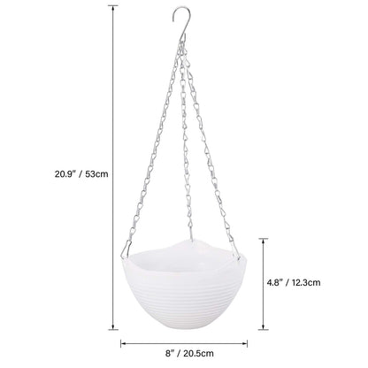 Foraineam 8 Pack White Hanging Planters Self-Watering Indoor Outdoor Garden Flower Plant Pot Containers with Drainer and Hanging Chain
