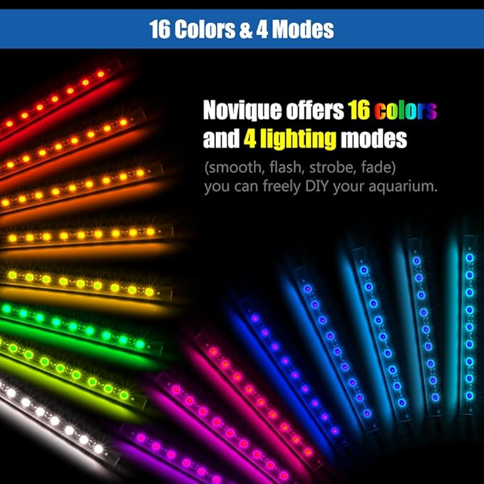 LED Aquarium Light with IP68 Waterproof and Memory Function Submersible Fish Tank Light with Remote and 16 Colors 11 Inches Brightness Adjustable Underwater Light Bar for Fish Tank Aquarium