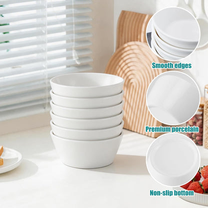 Enjamyo 6 Pack Porcelain Small Bowls, 5oz White Ceramic Ramekins, 4 Inch Diameter Small Bowls for Serving Dipping Sauces, Desserts, Soups and Cereals