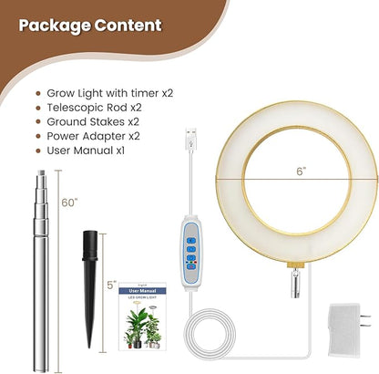 Aokrean Grow Lights for Indoor Plants, Full Spectrum Plant Lights for Indoor Growing with 6/12/16H Timer, 3 Optional Spectrums, 5 Brightness, Height Adjustable 10"-65" Wood Grain Growing Lamp