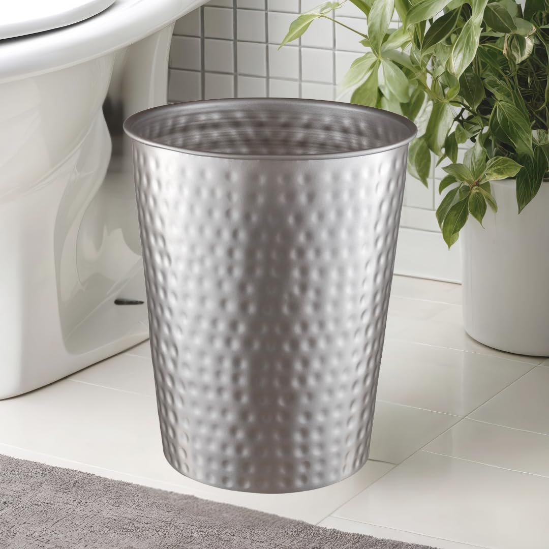 Monarch Abode Metal Bathroom Trash Can – Waste Basket for Bedroom, Office Desk, & Dorm, Hand Hammered, Durable Decorative Pewter Small Trash Can Bathroom Garbage Bin Wastebasket