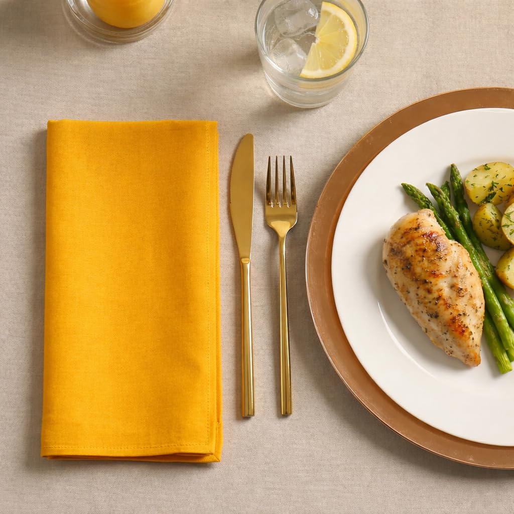Palisa Mustard Polyester Cloth Dinner Napkins Pack of 12 | 18x18 Inch Reusable & Washable Table Linen Napkins for Everyday Use Wedding Parties Banquet & Hotel