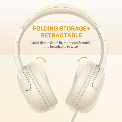 LORELEI E5 Wired Headphones for Kids Foldable & 3.5mm Jack Tangle Free Nylon Wire Stereo On Ear Headsets for Kids/Children/School/Tablet/Ipad/Kiddle/Plane (Beige White)