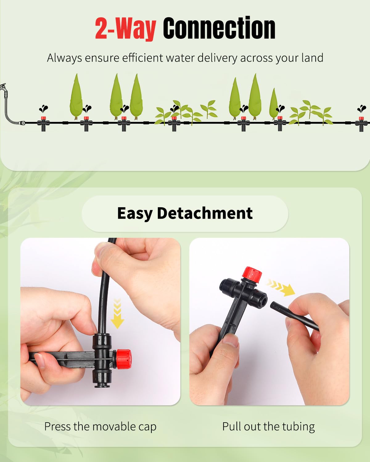 Pawfly 30 Pcs Push-to-Fit Drip Irrigation Emitters, 8-Stream Sprinklers Drip Emitters for 1/4 Inch Tubing with Stake & End Plugs, Two-Way Connection Irrigation Drippers with Adjustable Water Flow