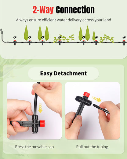 Pawfly 30 Pcs Push-to-Fit Drip Irrigation Emitters, 8-Stream Sprinklers Drip Emitters for 1/4 Inch Tubing with Stake & End Plugs, Two-Way Connection Irrigation Drippers with Adjustable Water Flow