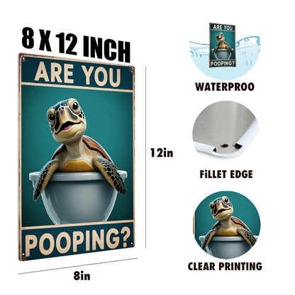 BEASTZHENG Funny Sea Turtle Bathroom Metal Tin Sign – Are You Pooping Turtle Decor, Ocean Theme Wall Art, Tropical Turtle Bathroom Accessories, Sea Life Tin Sign for Restroom