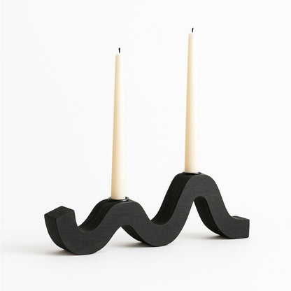 Remenna Balck Taper Candle Holder Modern Wave Candlesticks Wooden Decorative Centerpiece Candle Stands for Table Mantel Wedding Housewarming Gift