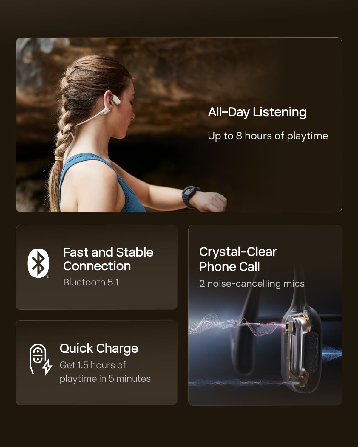 SHOKZ OpenRun Pro-Bone Conduction Headphones, Open-Ear Bluetooth Wireless Sport Headphones for Running and Workout, Sweat Resistant, Long Battery Life, Premium Deep Bass, Mic，with Hair Band, Beige