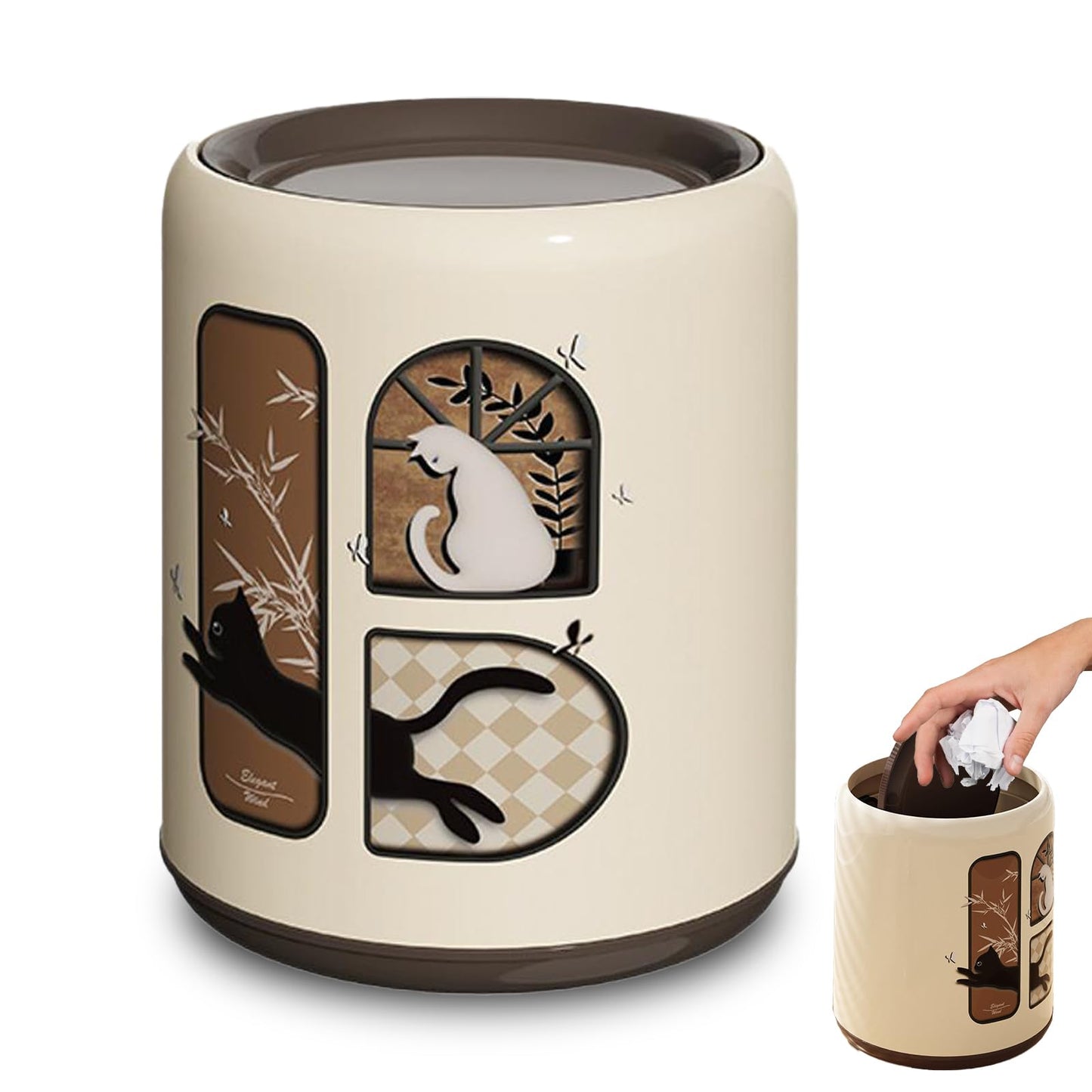 Folemah Vintage Style Desktop Trash Can, Large Capacity Cute Swing Lid Design, Creative Home Office Desktop Trash Bin, Stylish and Tabletop Garbage Can