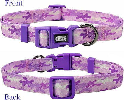 Dog Collar Leash Set, Camouflage Pattern, Polyester Material, Adjustable Collar and 5ft Matching Leash, for Large Dogs.(L, Purple Camo)