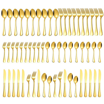 Gold Silverware Set for 12, Compralo 60 Pieces Stainless Steel Shiny Gold Flatware Set, Cutlery Tableware Set Include Spoons, Forks, Knives for Home and Restaurant