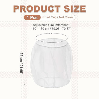 Bird Cage Seed Catcher, Bird Cage Net Cover Seeds Guard, Universal Birdcage Accessories, White, Circumference 59.1"-70.9", Height 21.7" for Parrot Cockatiel Enclosures