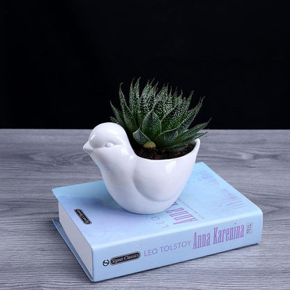 FOMIYES Ceramic Succulent Plant Container Bird Shape Small White Flower Pot Saucer Indoor Desktop Planter for Home Gardening