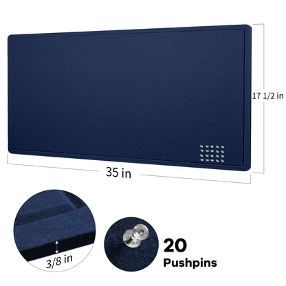 Lightomorrow Bulletin Board, 35 x 17 1/2 inches Felt Board - Decorative Pin Board, Cork Board Alternative for Wall, Foldable Self-Adhesive Vision Board Prayer Board with 20 Pushpins Dark Blue