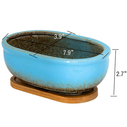 ARTKETTY Succulent Pots, Large Succulent Planters with Drainage Tray, Long Rectangle Ceramic Pot for Indoor Cactus/Succulent Plants Shallow Bonsai Window Box for Home Garden Decor