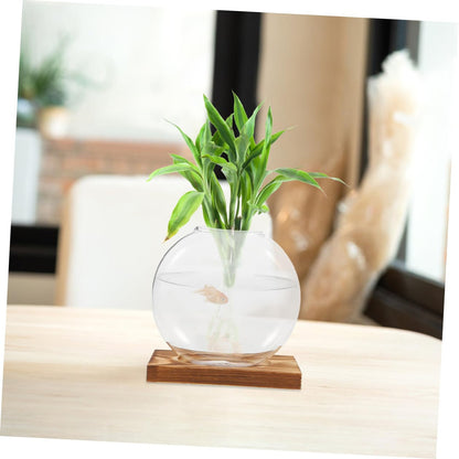 DEARMAMY 2pcs Glass Propagation Vase with Wooden Base, Indoor Hydroponic Plant Planter, Desktop Terrarium for Greenery, Home Office Shelf Decoration