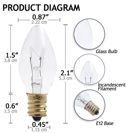 Mandala Crafts 7W 120v Dimmable Himalayan Salt Lamp Bulbs - 12 C7 Bulbs E12 Small Bulbs for Christmas Village Light Bulbs Inflatable Light Bulb Replacement