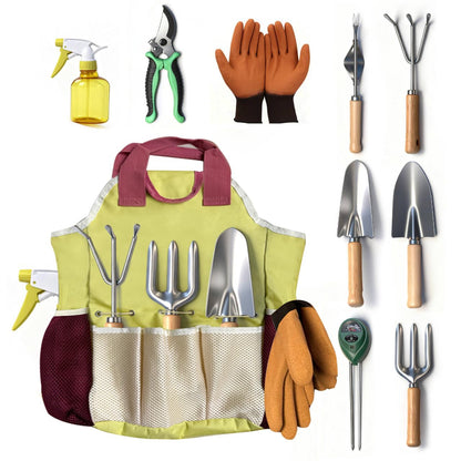 10-Piece Premium Gardening Tool Set—Includes A Moisture Meter, Heavy-Duty Rust-Resistant Stainless Steel Tools with A Storage Carry Bag. The Perfect Gardening Gift for Both Men and Women (Pink)