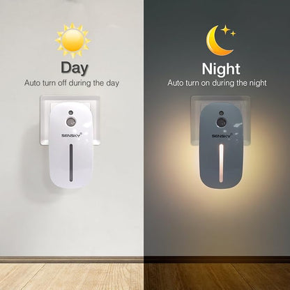 Sensky Plug in Night Light - 2 Pack Dimmable 3500K Warm White LED with Auto Dusk to Dawn Sensor and Dual Front Back Lighting - for Bedroom Bathroom Kitchen Hallway Stairs Home Decor Lamp