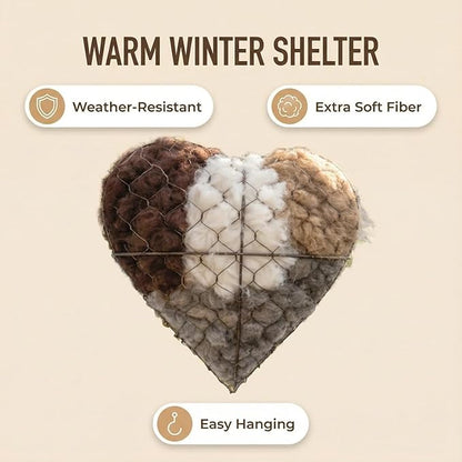 Heart-Shaped Bird Nesting Material Holder, Wire Mesh Feeder with Cotton Fill, Hanging Chain, Garden Decor (2)