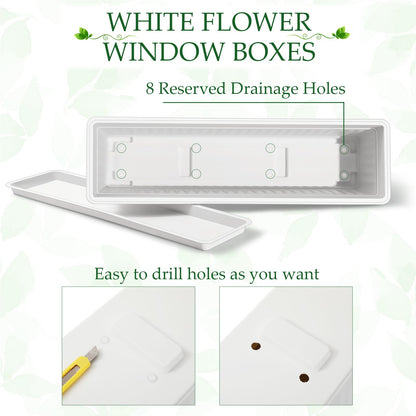 FillTouch 6 Packs 27 Inch Window Flower Box Extra Large Window Sill Herb Garden Long Rectangle Planter Plastic Boxes Outdoor with Drainage Trays for Balcony Windowsill Patio Garden