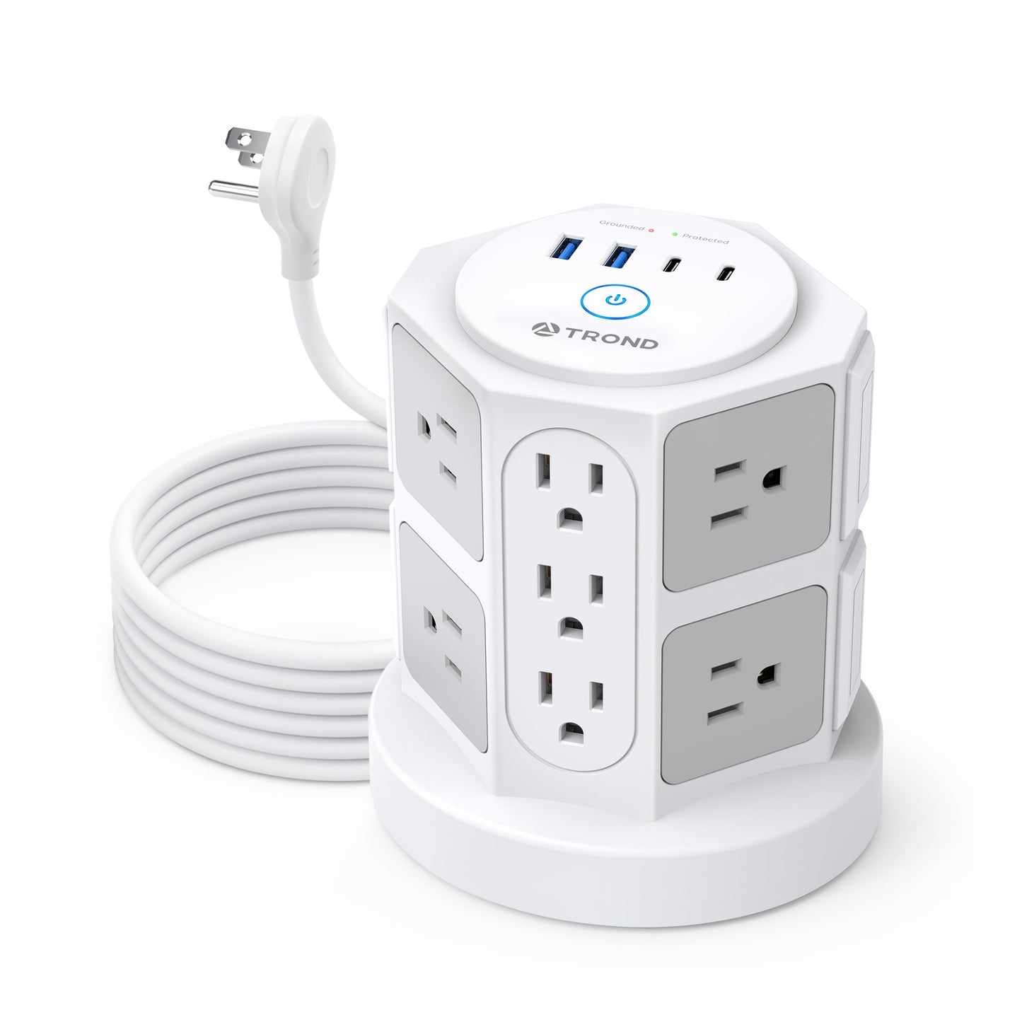 TROND Tower Surge Protector Power Strip with 14 Widely Spaced Outlets, 4 USB Ports(2 USB C), 2100J Surge Protection, 6 Feet Extension Cord with Multiple Outlets, Office Desk Supplies, Dorm Essentials