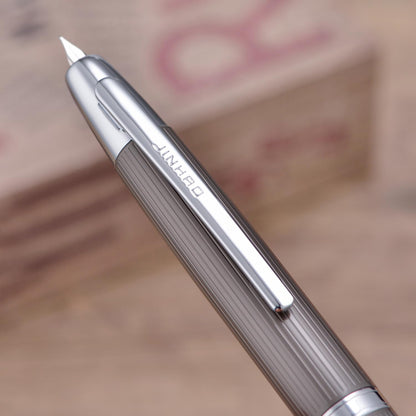 Jinhao 10 Press Fountain Pen with Box, Brushed Matt Gray Retractable Extra Fine Nib with Ink Converter Set (Silver Clip)
