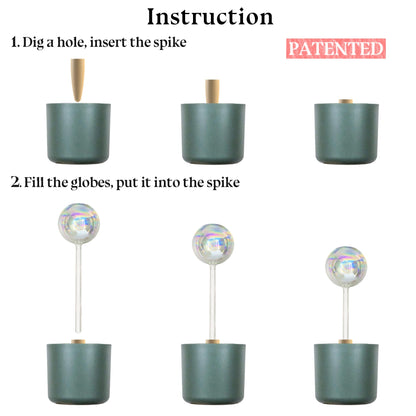 HyJeryty Non-Clogging Iridescent 3 Pack Ball Plant Watering Globes with Terracotta Spikes, Hand Blown Glass Self Watering Planter Insert Plant Watering Devices Bulbs for Indoor and Outdoor Plants