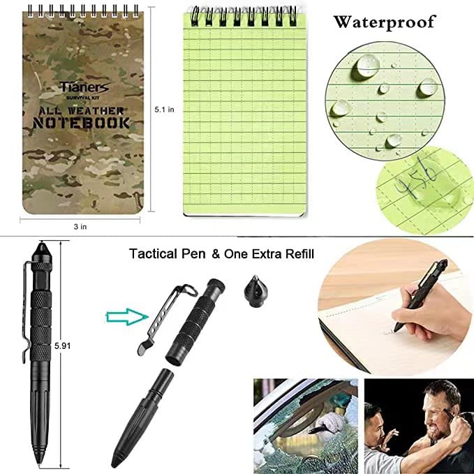 Tianers 16pcs Emergency Survival Kit, Compact Survival Tactical Gear, Cool EDC Survival Tool for Cars, Camping, Hiking, Hunting, Fishing, Adventure Accessorie for Men Husband Dad Friend