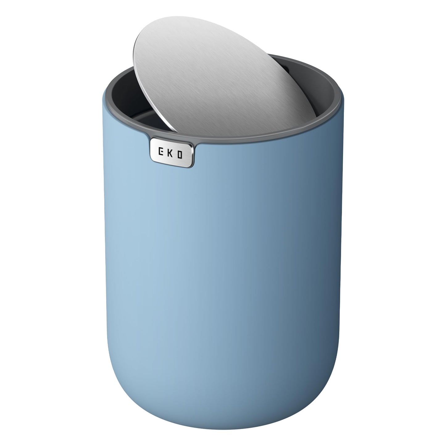 EKO Fandy 0.58 Gal/2.2L Mini Trash Can with Lid, Swing-Top Desktop Trash Can for Bathroom, Countertop, Vanity, Desk or Office, Small Garbage Bin (Blue)
