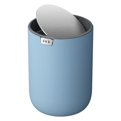 EKO Fandy 0.58 Gal/2.2L Mini Trash Can with Lid, Swing-Top Desktop Trash Can for Bathroom, Countertop, Vanity, Desk or Office, Small Garbage Bin (Blue)