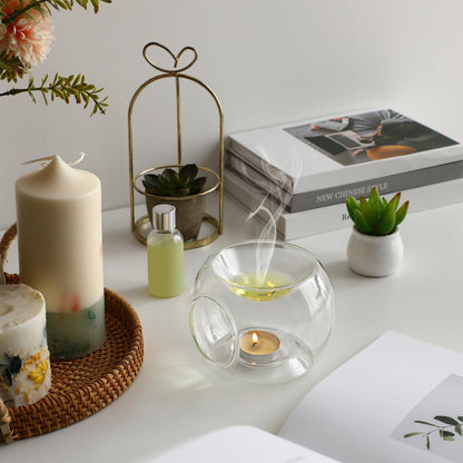 Clear Candle Holder, Glass Tealight Holder Essential Wax Melts Burner Oil Diffuser Furnace Essential Oil Burner for Home Christmas