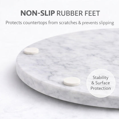 KC KULLICRAFT 11-Inch Round Marble Cheese Board – Solid White Natural Stone Cutting Board & Charcuterie Serving Tray with Non-Slip Feet, 0.5” Thick, Easy to Clean.