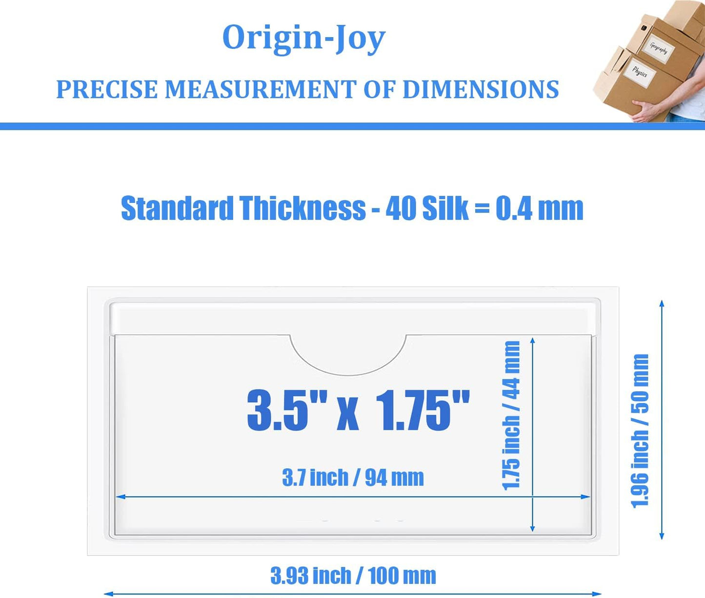 Origin-Joy 35 PCS Self Adhesive Index Card Pockets with Top Open, Clear Plastic Label Holder for Notes, Library and Business, Adhesive Label Pockets & Card Holder (3.5 x 1.75 inch)