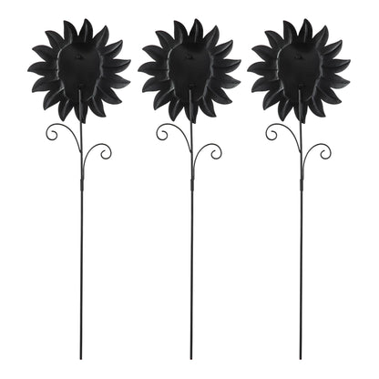 Glitzhome Set of 3 Glow in Dark Halloween Sunflower Skulls Metal Yard Stake, 24" Metal Yard Sign or Wall Decor for Outdoor