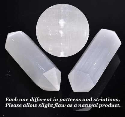 AMOYSTONE Selenite Crystal Wand Double Termated Crystal Point 6 Sides Selenite Wands Large 6" 1 PC