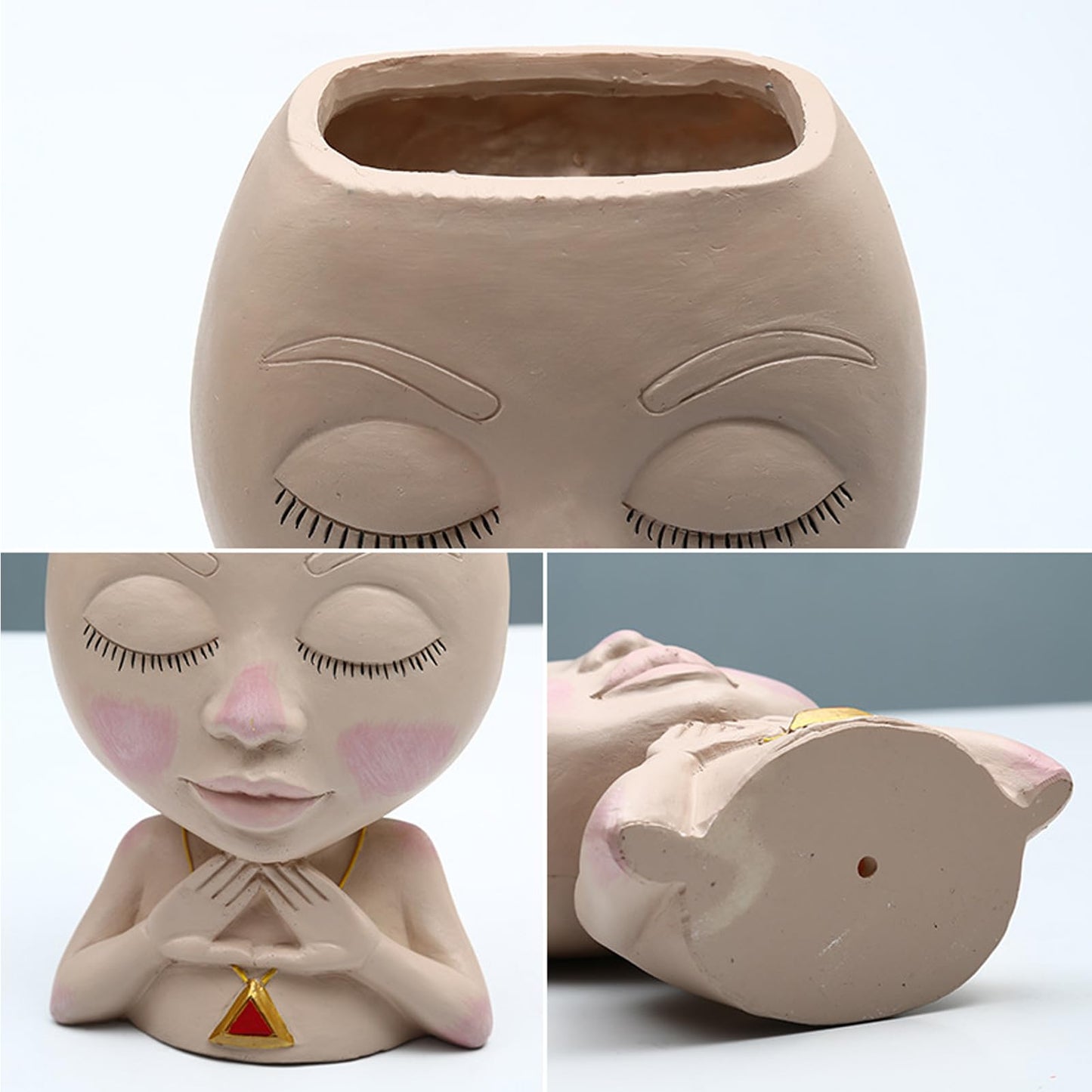 CHEOTIME Face Planter Pot, Cute Head Planter for Indoor Outdoor, Multipurpose Resin Girl Heads Succulent Planter Flowerpot with Drainage Hole for Indoor Outdoor Plants