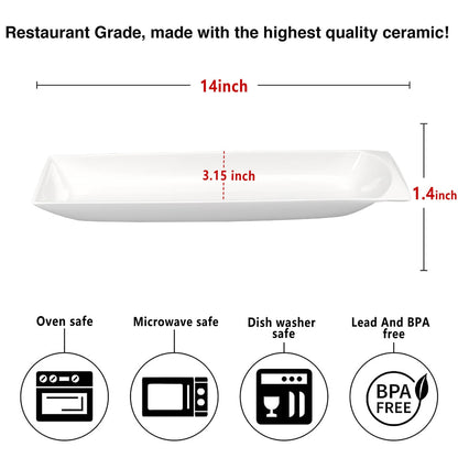 Creativity Home Ceramics Olive Plate Cheeses Plate, Olive Cookies Tray - Large, Chip Resistant, White Porcelain Olive Canoe, Dishwasher Safe, For Snacks, Appetizers 14 Inch