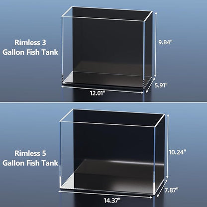 3 Gallon Fish Tank Aquarium Kit with Heater, HOB Filter, LED Light with Timer, Lid, Siphon Vacuum Cleaner, Self Cleaning Glass Rimless Betta Tank