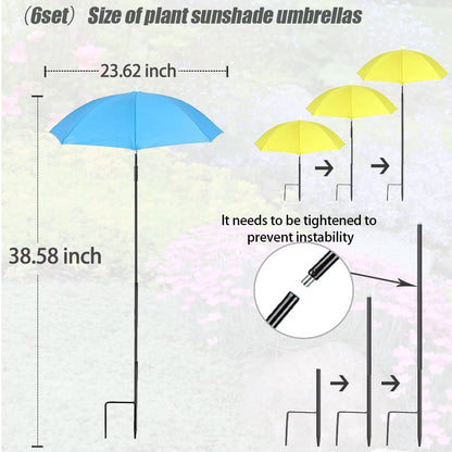 Vorriop Upgraded 6pcs Plant Umbrellas for Outdoor Plants，Garden Beds Shade，Adjustable Height Provides Shade for Potted to Protect Their Flowers from Intense Sunlight and Rain