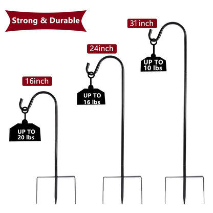 EXCMARK 2 Pack Shepherd Hook Adjustable Height 31/24/16’’ 1/2 inch Thick Use at Weddings, Hanging Solar Lights, Lanterns, Bird Feeders, Metal Hanger Hook (Black, 31 inch). U.S. Patent.