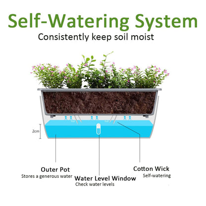Self Watering Pots for Indoor Plants Rectangular Planter 2 Pack 17.32 inch , Water Level Window Prevent Overwatering for Herbs Vegetable Succulents Strawberry Pot for Garden Windowsill Indoor Outdoor